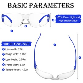 Yunsailing 100 Pack Bulk Safety Glasses Eye Protection Goggles for Women Men Work Science Lab(Clear Lens and Blue Frames)
