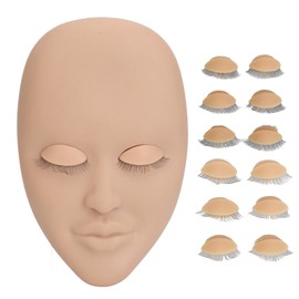 Eyelash Extension Mannequin Head with 6 Pair Replacement Eyelids Soft Touch Lash Mannequin Face Skin Color