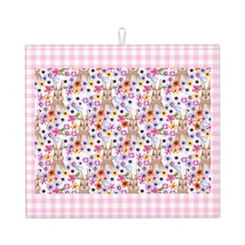 Easter Dish Drying Mat for Kitchen Counter, 16x18 Inch Non Slip Absorbent Microfiber, Bunny Reversible Dish Rack Mat, Machine Washable Counter Protector