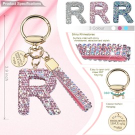 Pink Blue White Initial Letter Keychain Gift for Women Girls Bling Sparkly Cute Backpack Car Key Accessories Lanyard, R-pink, Medium