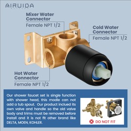 Airuida Shower Faucet Set Shower Trim Kit with Female Thread Rough-in Valve Single Function Shower Head and Handle set Rainfall Shower System with Long Shower Arm 10 Inch Shower Head Matte Black