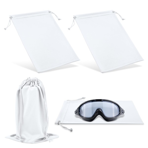 PEUTIER Pack of 4 Ski Goggles Bag, 27 x 18 cm, Microfibre Soft Ski Goggles Bag with Drawstring, Snow Goggles Bag, Microfibre Bag for Glasses, Camera Lenses, Glasses Accessories, White