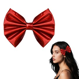 Glitter Hair Clips with Leather Bow, Cheer Bows for Cheerleaders Hair Bow Clip for Women Girls Red Bowknot Hair Clip for Women Birthday Christmas Party Hair Accessories with Big Bow Hair Clip