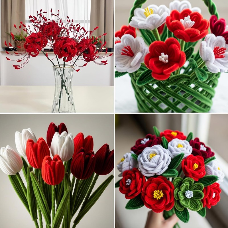 Caydo 500 Pieces Red Pipe Cleaners for Flowers, Craft Chenille