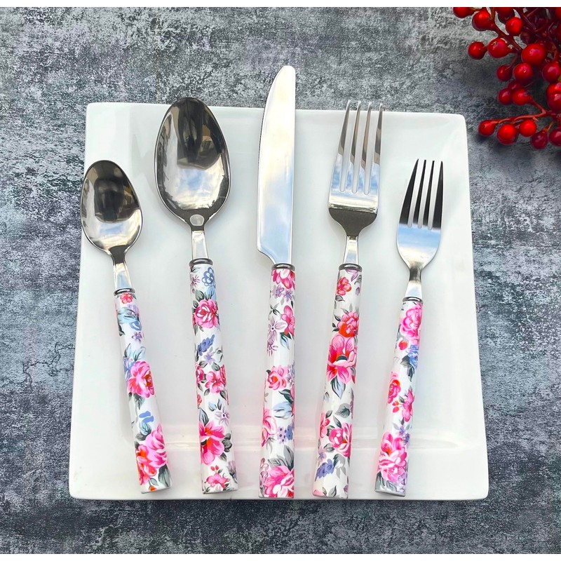 Elegant Peony Flower 20-Piece Stainless Steel Flatware Set – Durable,