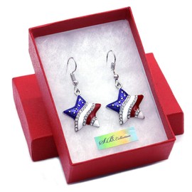 Patriotic Red White Blue American USA Flag Star Dangle Drop Earrings 4th of July Independence Day Gift (Star Hook)