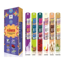 Joy Premium Natural Incense Sticks Pack of 6 Jasmine, Lavender,Musk,Rose,Sandal, Tuberose Blossomy Aroma Insence Stick for Home Office Natural Fragranc Long-Lasting Scented Incense Sticks