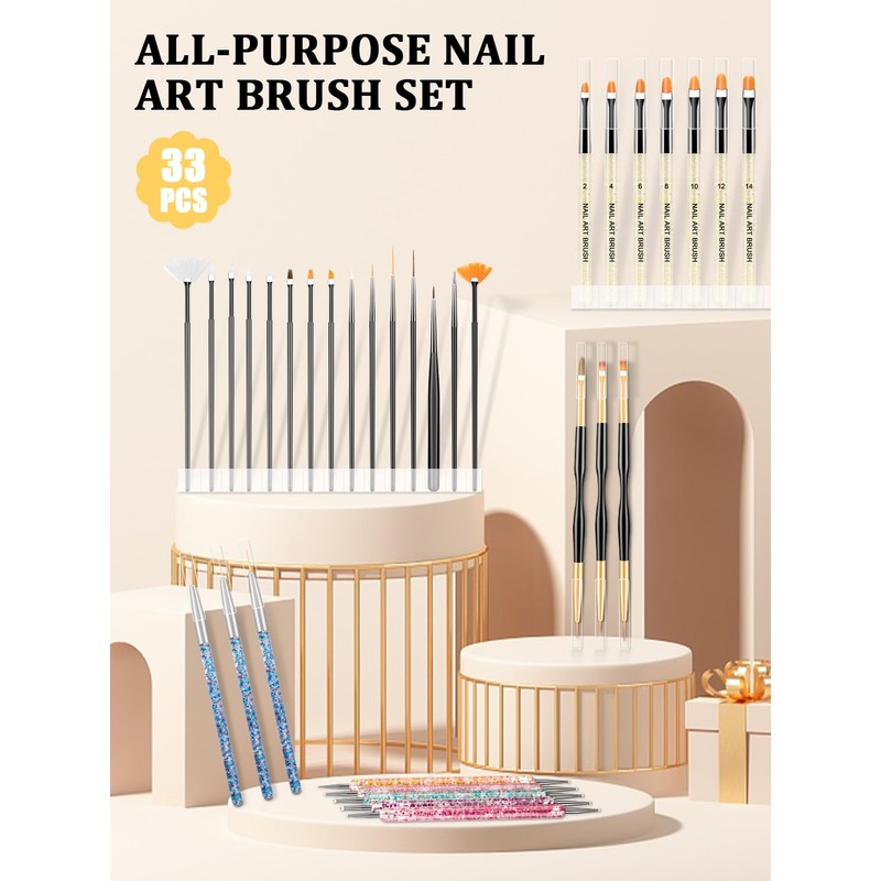YOOVR 33PCS Nail Art Brushes Set, Nail Tech Supplies Accessories