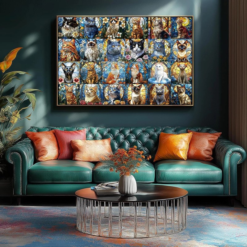 Blueforest 1000 Piece Puzzle for Adults - Stained Glass Cats