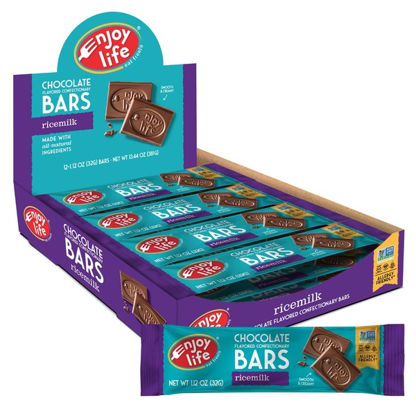 Enjoy Life Chocolate Bars, Soy free, Nut free, Gluten free, Dairy free, Non GMO, Vegan, Ricemilk, 2 Boxes of 12 Bars (24 Total Bars)
