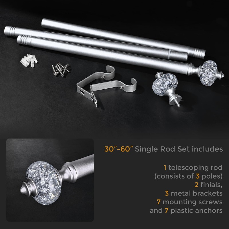 JRZOO Silver Curtain Rod for Windows 28 to 48 Inches,