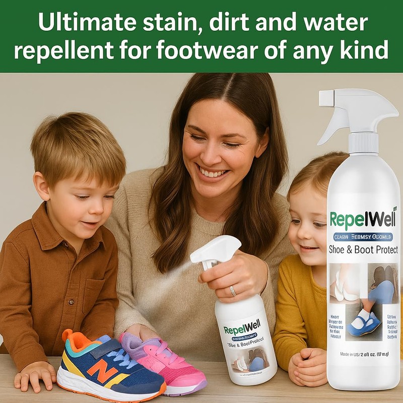 RepelWell Shoe & Boot Stain & Water Repellent (12oz) Eco-Friendly,
