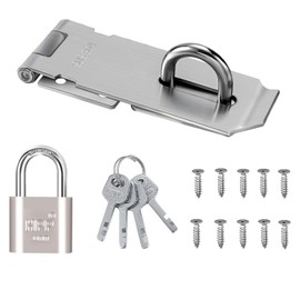 304 Stainless Steel Bolt Lock Hasp with Padlock & Screws, Door Padlock Hasp for Doors, Garage Doors, Wooden Boxes, Windows, Cabinets