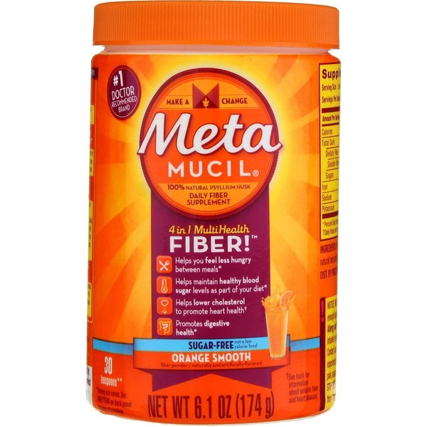 Meta-mucil Multihealth Fiber #1 Doctor Recommended Brand and 100% Natural Psyllium Husk Sugar Free Daily Fiber Supplement of Orange Smooth Fiber Powder and Naturally and Artificially Flavored- 3 Pack of 30 Doses or 6.1 Oz (90 Doses Total)