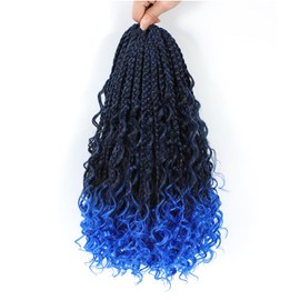 8 Packs Crochet Box Braids-12 Inch Boho Box Braids Crochet Braids Hair Bohomian Box Braid Crochet Hair Synthetic Braiding Hair Goddess Box Braids Crochet Hair for Black Women(1B/Blue#)