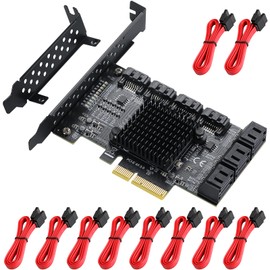 Tarjeta MZHOU PCIe SATA de 10 puertos, con 10 cables SATA y soporte de perfil bajo, tarjeta PCIe SATA 3.0 de 6 Gbps, compatible con 10 dispositivos SATA 3.0, convertidor de adaptador incorporado para PC de escritorio