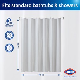CLOROX Shower Curtain Liner, Premium Striped Medium-Weight Durable Waterproof 6g PEVA for Bathroom with Weighted Magnets, Printed Standard Size 72" x 72", White