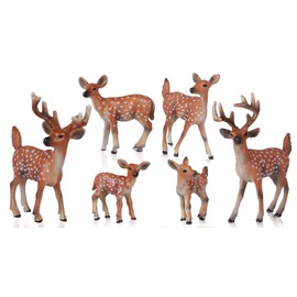 FLORMOON Animal Figures 6 Pieces Deer Figurines Woodland Animals Figurines for Christmas Decoration Realistic, Solid, Durable Early Educational Birthday Party Favour Cupcake Topper Gift for Kids