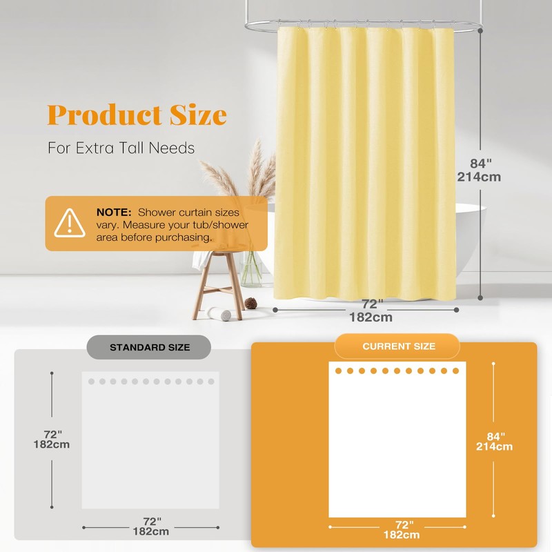 BTTN Fabric Shower Curtain, Linen Textured Heavy Duty Polyester Cloth