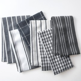 Peryiter 6 Pcs Striped Kitchen Towels Cotton Grey Striped Cotton Tea Towels Absorbent Kitchen Hand Decor Gift Spring Summer Home Decorations for Cleaning Drying Cooking Baking