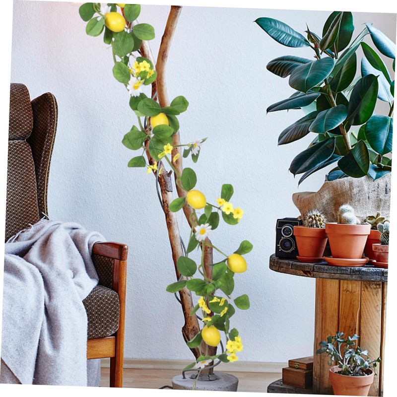 Zerodeko Realistic Lemon Rattan Garnish Lemon and Leaves Garland for