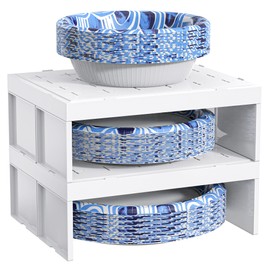 TOWARDFUN Paper Plate Dispenser and Paper Bowl Dispenser, Space-Saving Plastic, Foam, Disposable Plate and Bowl Organizer, Set of 2 Stackable Kitchen Organizer for Cabinet, Countertop, Shelf (White)