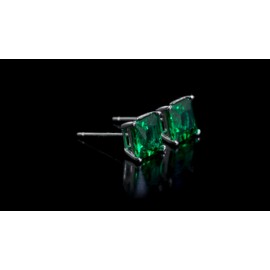 Amour Sterling Silver 4 1/5CT TGW Square-cut Green Cubic Zirconia Stud Earrings