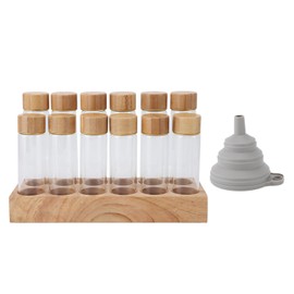 Coffee Bean Storage Tube Glass Coffee Bean Cellar with Wooden Display Stand for Cafe Bar Decor Double Row