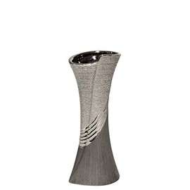 GILDE Modern Vase, Ceramic Vase, Table Vase, Decorative Vase Grey Silver with Relief 9 x 12 x 30 cm
