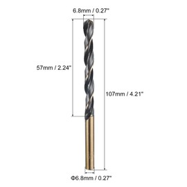 sourcing map 5pcs Straight Shank Twist Drill Bits 6.8mm Gold Titanium & Black Nitride Coated High Speed Steel (HSS) 4341 with 6.8mm Shank for Stainless Steel Alloy Metal Plastic Wood