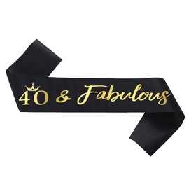 NAUXIUDSJS 40 Fabulous Sash, 40th Birthday Sash, Black Satin Sash with Gold Foil Letter Happy 40th Birthday Accessories Decorations Party Favor