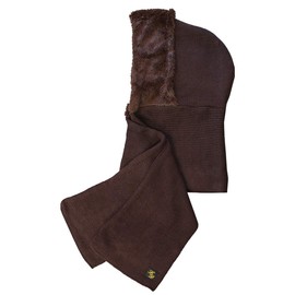 Dark Brown Faux Fur Winter Knit Hood Scarf Cowl