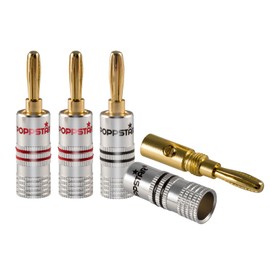 Poppstar Banana plug, for cables up to 4 sq mm screwed or 6 sq mm soldered, 24k gold plated contacts, set of 4