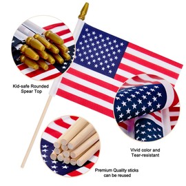 American Flags on Stick, USA Wood Stick Flags with Kid-Safe Spear Top, Memorial Day Decorations,Patriotic Decorations (12 Pcs(with pointed pole))
