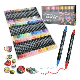 Laspang 72 Colores Plumones Acrílicos Marcadores Arte Punta 1mm Fino Resistente Agua,Rotuladores Para Colorear Madera Piedra Vidrio Plástico Metal Caucho Lienzo Superficies Negro
