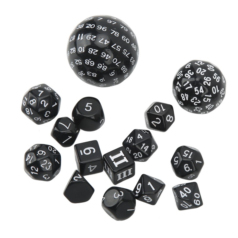 15Pcs Polyhedral Dice Set Acrylic D3 to D100 Table Gaming