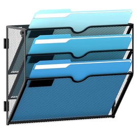 SUPEASY Organizador de archivos de pared de 3 niveles con ganchos, organizador de archivos colgante de malla, organizador de correo montado en la pare