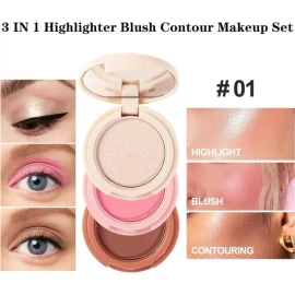 Set Maquillaje 3 En1 Colorete En Polvo Y Contorno Iluminador