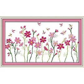 Happy Forever Cross Stitch Kits 11CT Stamped Patterns for Kids and Adults, DIY Preprinted Embroidery kit for Beginner, Flower Language 2 (H438 Little Flowers, Size 19''x12'')