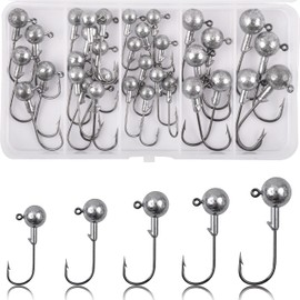 Jig Heads Fishing Hooks Crappie Jig Heads Round Ball Unpainted Head Jig Hooks with Barb Sharp Fishing Jig Heads for Bass Trout Crappie Walleye Panfish Saltwater Freshwater Fishing