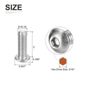 DTGN 5/16-18x1 Button Head Socket Cap Screws - 10Pack - Good for Machine - 304 Stainless Steel 18/8 - Hex Drive Full Thread UNC Fasteners