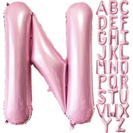 Pink Letter N Balloons, 40 Inch Pastel Pink Letter Balloons N Foil Mylar Helium Pink Letter Balloons for Birthday Party Supplies Anniversary Event Celebration Decorations Alphabet Pink N