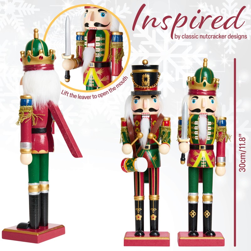 DECO EXPRESS Nutcracker Pack of 2 Wooden Nutcracker Soldier 30cm