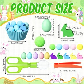Funnymoom Easter Sensory Bin Filler Fine Motor Toys Include Tweezers 2 Scissors Clips 150 Pom Pom 30 Easter Wooden Bunny and Eggs 10 Sorting Cups for Easter Sorting Counting Training