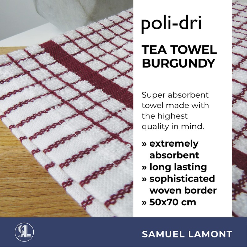 Samuel Lamont Poli-Dri Cotton Tea Towel, Burgundy