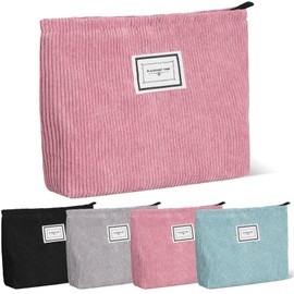 4 Paquetes Bolsas de Maquillaje de Terciopelo Bolso de Cosméticos de Pana de Gran Capacidad Estuche Cosmético de Lona con Cierre Neceser de Viaje Organizador de Accesorios (Liso Clásico)