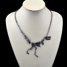 Sttiafay Black Dinosaur Necklace Chain Exaggerated T-Rex Skeleton Pendant Necklace Long Chain Y-Necklace Jewelry for Woman and Men