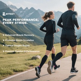 Effeet Compression Socks for Men & Women 20-30mmHg Support | Flight Socks with Cushioned Sole & Reinforced Toe | Knee High Socks for Running, Travel, Long Flights, Pregnancy