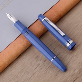 erofa Majohn P136 Piston Fountain Pen 1.1mm Stub Nib with Box, Sky Blue Resin Writing Pen Set, Sky Blue--Silver Clip