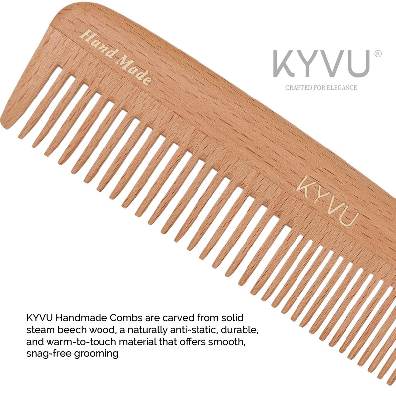 KYVU W2 Handgefertigter 17,5 cm Doppelzahn-Holzkamm - Dampfbuche